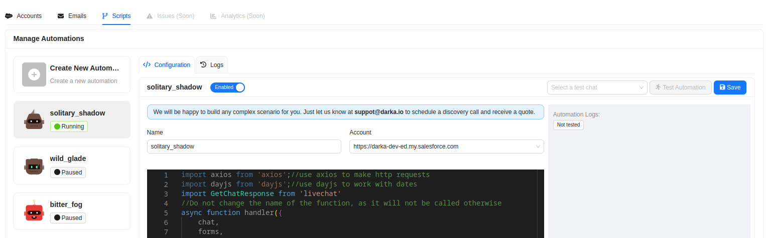 Scripts settings view