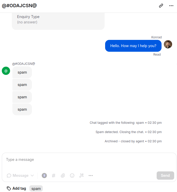 Example of closed spam chat